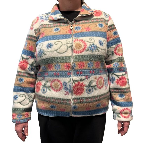 Carroll Reed Vintage Rustic Floral Fleece Zip-Up Jacket - Picture 1 of 5